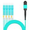 AMPCOM MPO to LC Breakout Cable 50/125m Multimode OM3-300(8 Fiber, MPO to LC, Type B, LSZH/Riser, UPC, Aqua) 10m (32ft) view 1