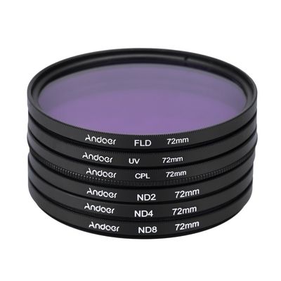 Andoer 72 mm UV + CPL + FLD + ND (ND2 ND4 ND8) Photography Filter Kit Set UV Circular Polarising Filter Fluorescent Grey Filter for Canon Nikon Sony Pentax DSLR Cameras