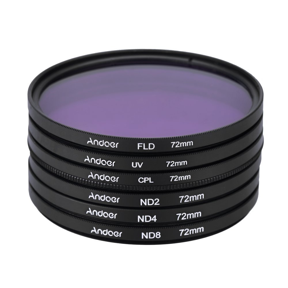Andoer 72 mm UV + CPL + FLD + ND (ND2 ND4 ND8) Photography Filter Kit Set UV Circular Polarising Filter Fluorescent Grey Filter for Canon Nikon Sony Pentax DSLR Cameras