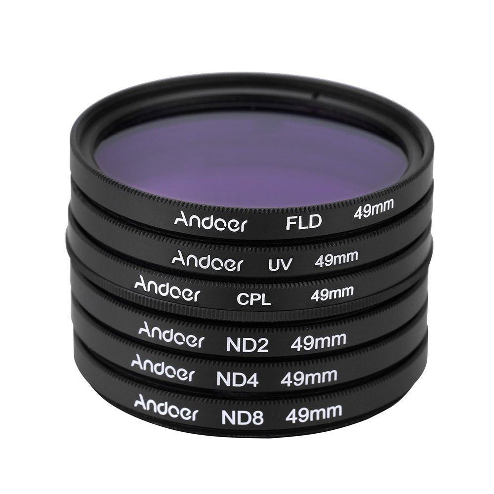 Andoer Andoer 49mm UV+CPL+FLD+ND(ND2 ND4 ND8) Photography Filter Kit Set Ultraviolet Circular-Polarizing Fluorescent Neutral Density Filter for Nikon Canon Sony Pentax DSLRs