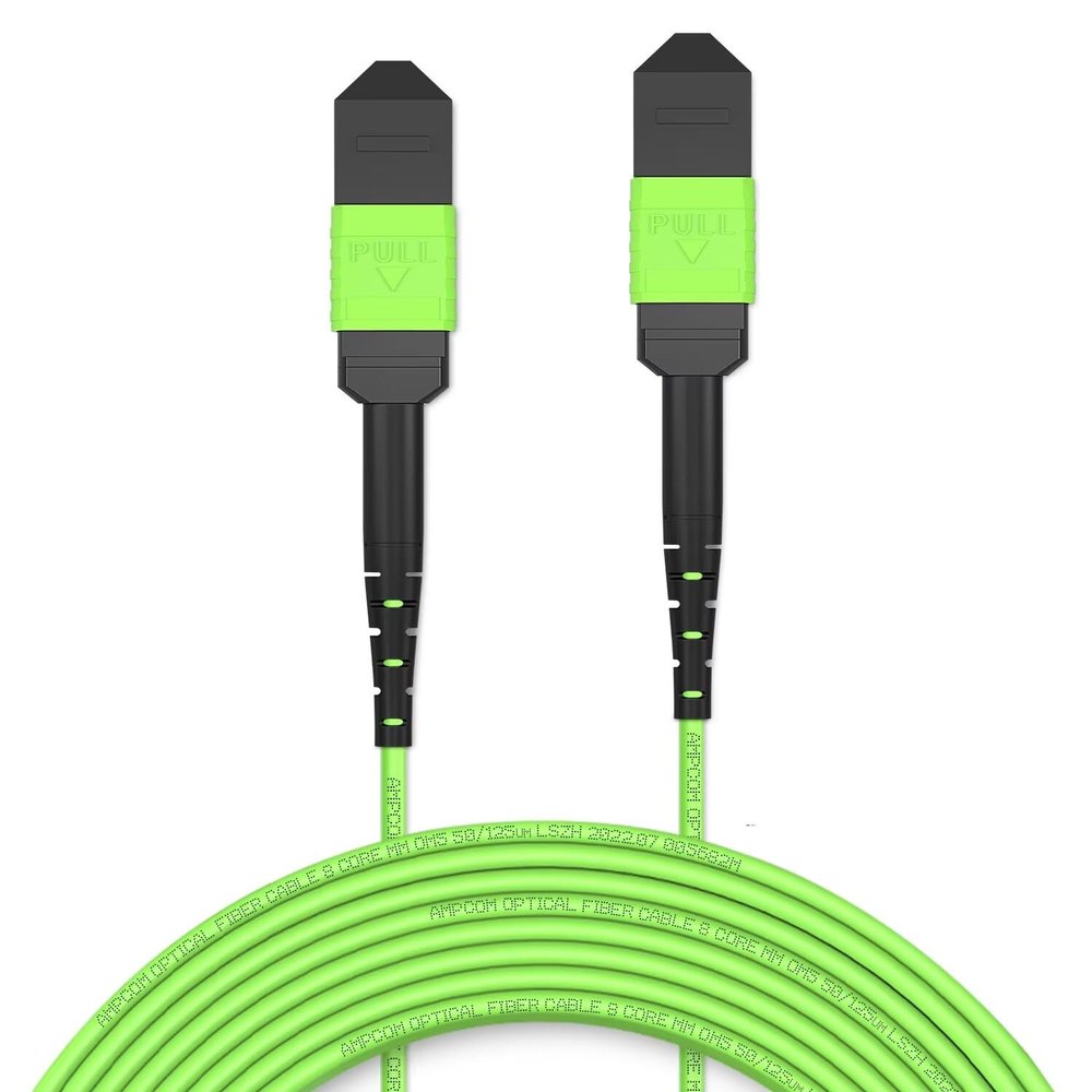 AMPCOM MPO to MPO Trunk Cable 50/125m Multimode OM5 (8 Fiber, MPO to MPO Female, Type B, LSZH/Riser, UPC, Lime Green) 5m (16ft)