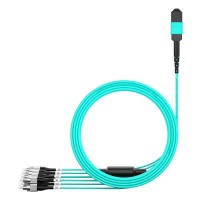 AMPCOM MPO to FC Breakout Cable 50/125m Multimode OM3-300(8 Fiber, MPO to FC, Type B, LSZH/Riser, UPC, Aqua) 50m (164ft)