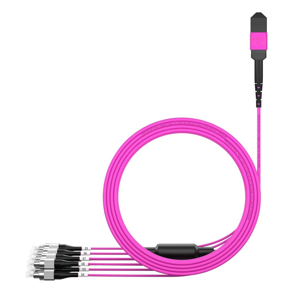 AMPCOM MPO to FC Breakout Cable 50/125m Multimode OM4(8 Fiber, MPO to FC, Type B, LSZH/Riser, UPC, Magenta) 5m (16ft)