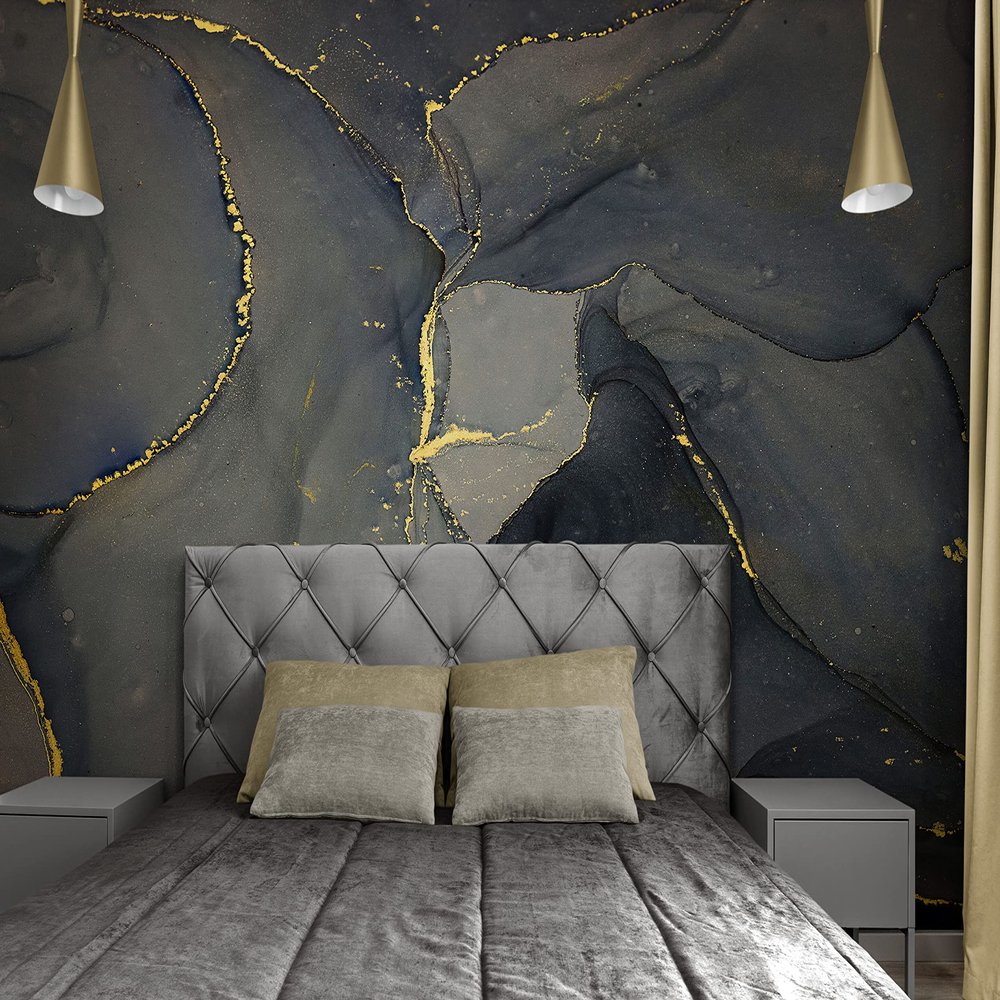 Abstract Black and Gold Agate Marble Stone Pattern Wall Mural. Removable Peel and Stick Wallpaper. #6454 (Small Sample to Try)