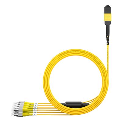 AMPCOM MPO to FC Breakout Cable 9/125m Singlemode OS1/OS2(8 Fiber, MPO to FC, Type B, LSZH/Riser, UPC, Yellow) 25m (82ft)