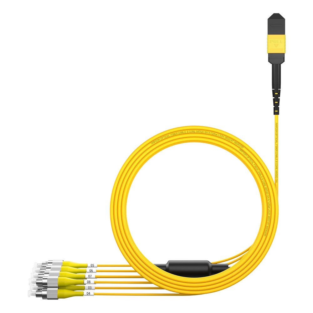 AMPCOM MPO to FC Breakout Cable 9/125m Singlemode OS1/OS2(8 Fiber, MPO to FC, Type B, LSZH/Riser, UPC, Yellow) 25m (82ft)