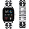 Compatible for Amazfit GTS 4 Band, Lamshaw Jewelry Chain Metal Wristband with Leather Belt Strap Wristband Compatible for Bip 3/Bip 3 Pro/Bip U Pro/Bip U/GTS 3/GTS/GTS 2/GTS 2 mini/Bip/Bip S Lite/Bip S/GTS 4 Mini/GTS 4 Smartwatch (Silver-Black) view 1