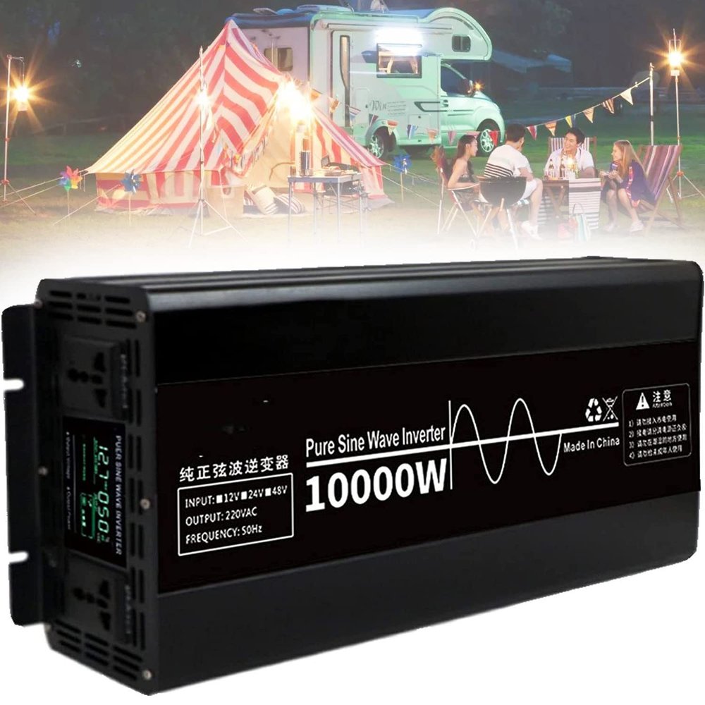 UIBAO Power Inverter Pure Sine Wave 10000w DC 24V/48V to AC 220V Car Transformer Converter with LCD Display and AC Outlets for RV Camping Outdoor,10000W-24V