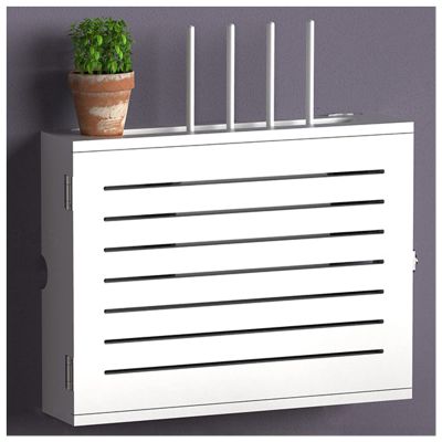 Wall Mount WiFi Router Storage Box Wooden WiFi Network Set-top Box Modem Cable Router Cover Organized Power for Home Bedroom Living Room (Color : White-A, Size : 36.4x27.4x11.5cm)
