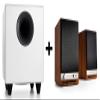 Audioengine A2 HD Walnut Powered Bluetooth Speakers and S8 White Subwoofer Bundle view 1