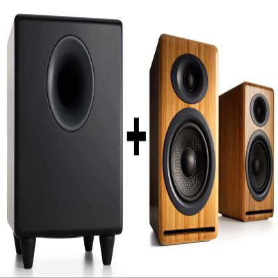 Audioengine P4 Bamboo Passive Bookshelf Speakers and S8 Black Subwoofer