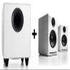 Audioengine A2 White Wireless Computer Speakers for Desktop Pc and S8 White Subwoofer