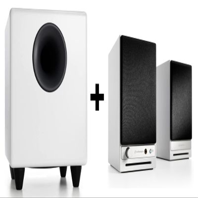 Audioengine A2 HD White Powered Bluetooth Speakers and S8 White Subwoofer Bundle