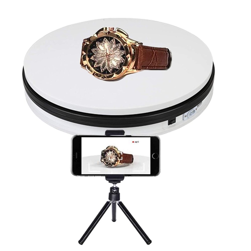 rUrEu Energy Saving Display Stand Electric Motorized Rotating Turntable Automatic Revolving Platform for Photography Video Shooting Props Jewelry/White/35Cm/14Inchs