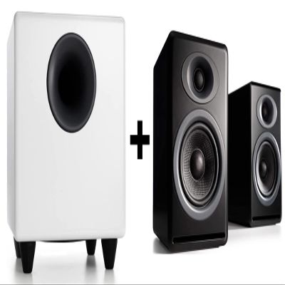 Audioengine P4 Black Passive Bookshelf Speakers and S8 White Subwoofer