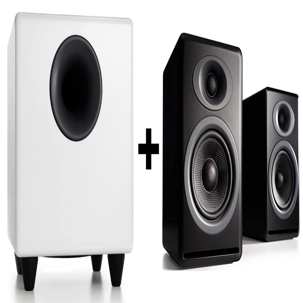 Audioengine P4 Black Passive Bookshelf Speakers and S8 White Subwoofer