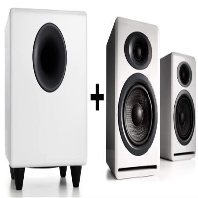 Audioengine P4 White Passive Bookshelf Speakers and S8 White Subwoofer