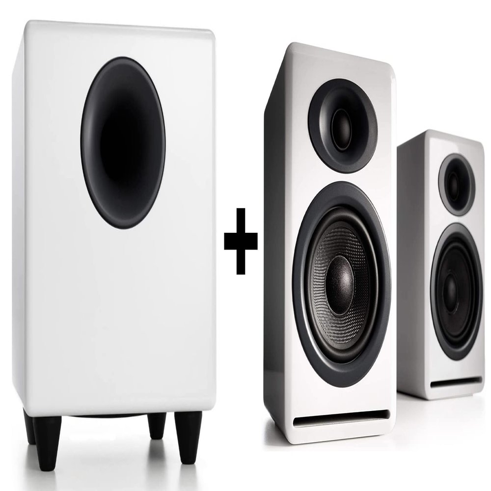 Audioengine P4 White Passive Bookshelf Speakers and S8 White Subwoofer