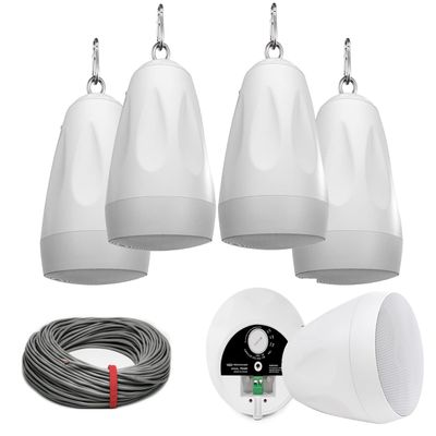 Pure Resonance Audio PD4W 4" Pendant Speaker Package with Installation Wire - (6 Speakers, White)