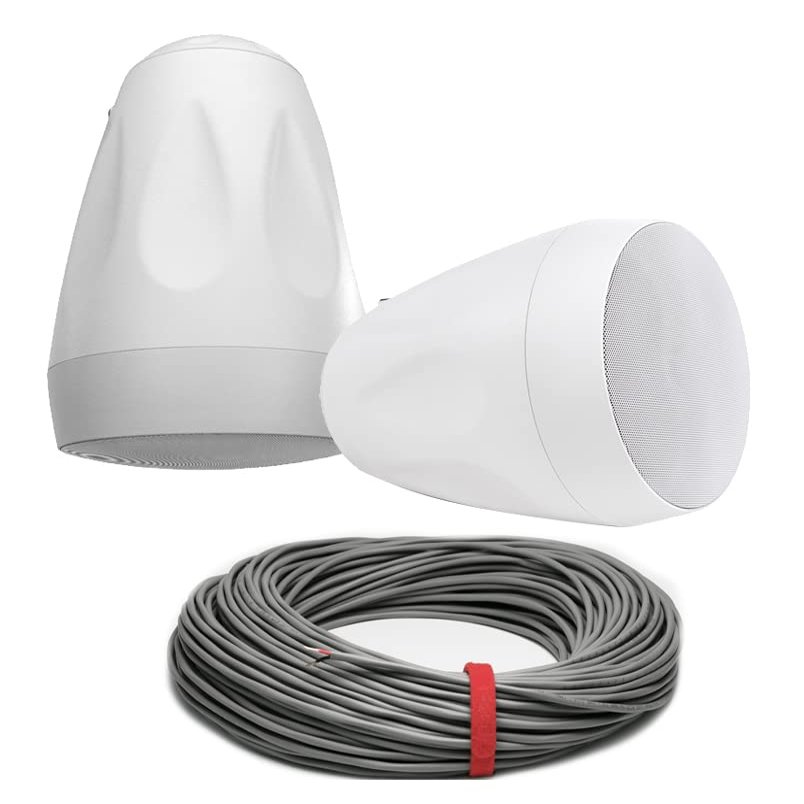 Pure Resonance Audio PD4W 4" Pendant Speaker Package with Installation Wire - (2 Speakers, White)
