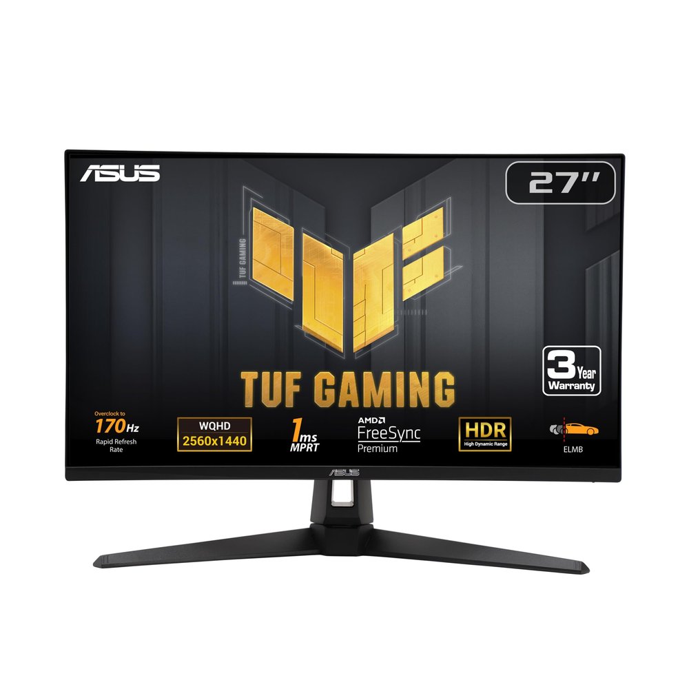 ASUS TUF Gaming 27 1440P Monitor (VG27AQA1A) - QHD (2560 x 1440), 170Hz (Supports 144Hz), 1ms, Extreme Low Motion Blur, Freesync Premium, Eye Care, HDMI, DisplayPort, Shadow Boost, Speakers, HDR