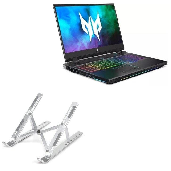 BoxWave Stand and Mount Compatible with Acer Predator Helios 500 (PH517-52) - Compact QuickSwitch Stand, Portable Multi Angle Viewing Foldable Riser - Metallic Silver