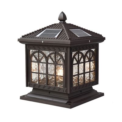 CHENKUI Post Light Standards Waterproof Post Cap Light Modern Exterior Post Top Lantern with Photocell Sensor with Seeded Glass Pier Mount Black Pillar Light for Fence Deck Garden and Patio Posts