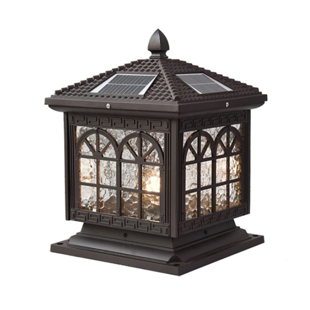 CHENKUI Post Light Standards Waterproof Post Cap Light Modern Exterior Post Top Lantern with Photocell Sensor with Seeded Glass Pier Mount Black Pillar Light for Fence Deck Garden and Patio Posts