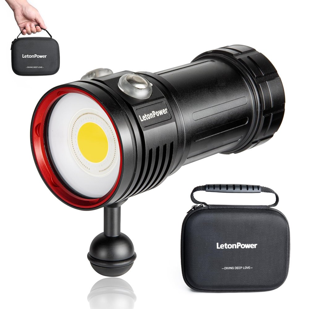 LetonPower Diving Flashlight, L12 8000Lumens Dive Light,100m Underwater Video Light, Scuba Dive Lights, Underwater Flashlight with Type-C Charging for Professional Under Water Sports