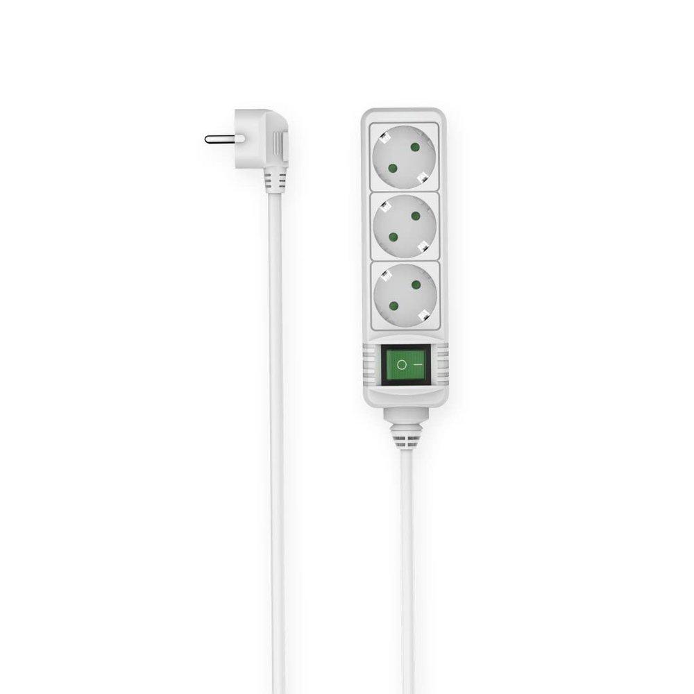 Hama 3-Way Power Strip with Switch, 1.4 m (Power Strip with Switch, 3-Way Power Strip, 3-Way Multiple Socket, Multiple Plug, with Touch Protection, Illuminated Switch, 45) White