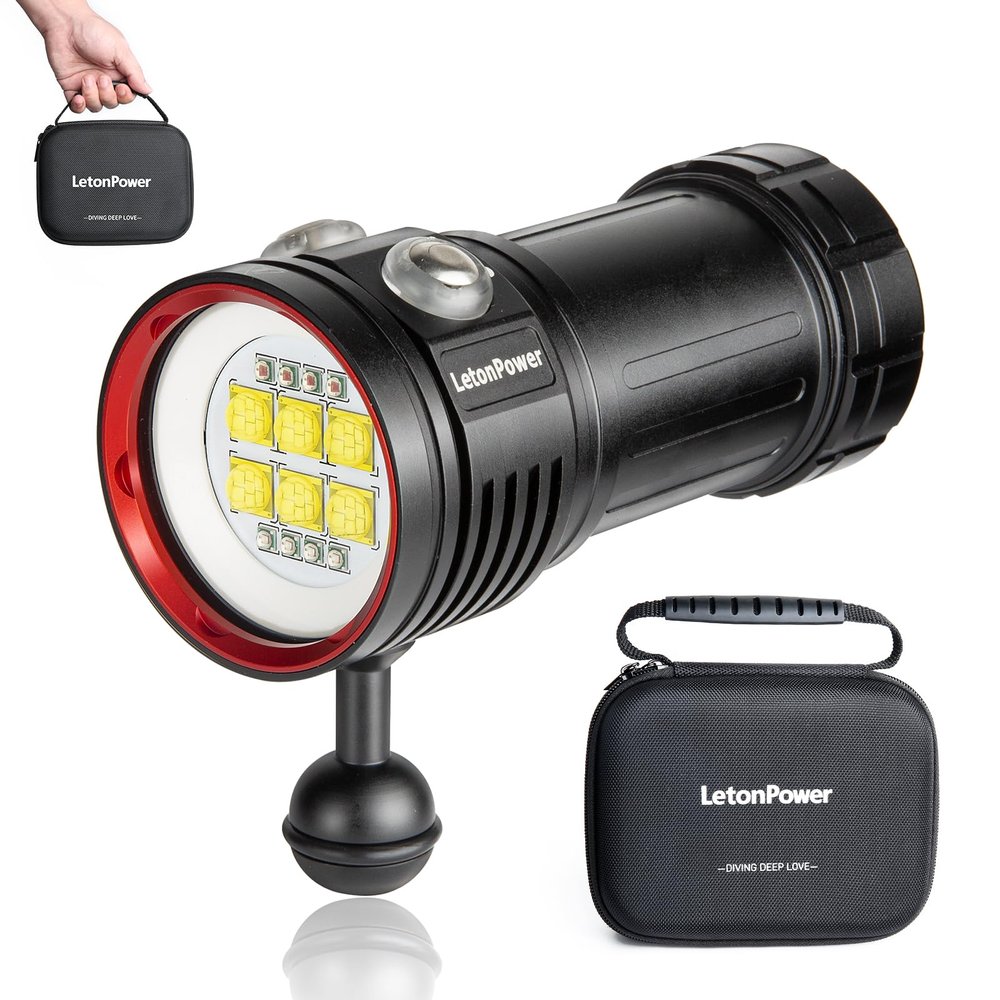 LetonPower Diving Flashlight, L24 12000Lumens Dive Light,100m Underwater Video Light, Scuba Dive Lights, Underwater flashlights with Type-C Charging for Professional Under Water Sports