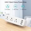 Desk Clamp Power Strip with USB C, 3 Outlets Desktop Mount Power Station with 6.5 ft Plug Extension Cord, White view 2