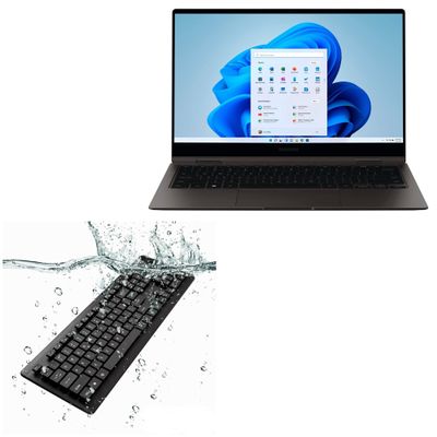 BoxWave Keyboard Compatible with Samsung Galaxy Book2 Pro 360 (13.3 in) - AquaProof USB Keyboard, Washable Waterproof Water Resistant - Jet Black