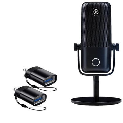 BoxWave Cable Compatible with Elgato Wave:1 - USB-C to A PortChanger (2-Pack), USB Type-C OTG USB Portable Keychain - Slate Black