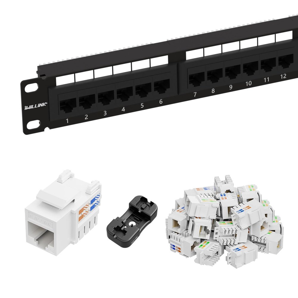 iwillink 24 Port Patch Panel and Cat6 Keystone Jack RJ45 Keystone Jack 25-Pack and Keystone Punch-Down Stand