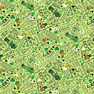 Timeless Treasures Novelties CD1877 Green Good Luck Quotes