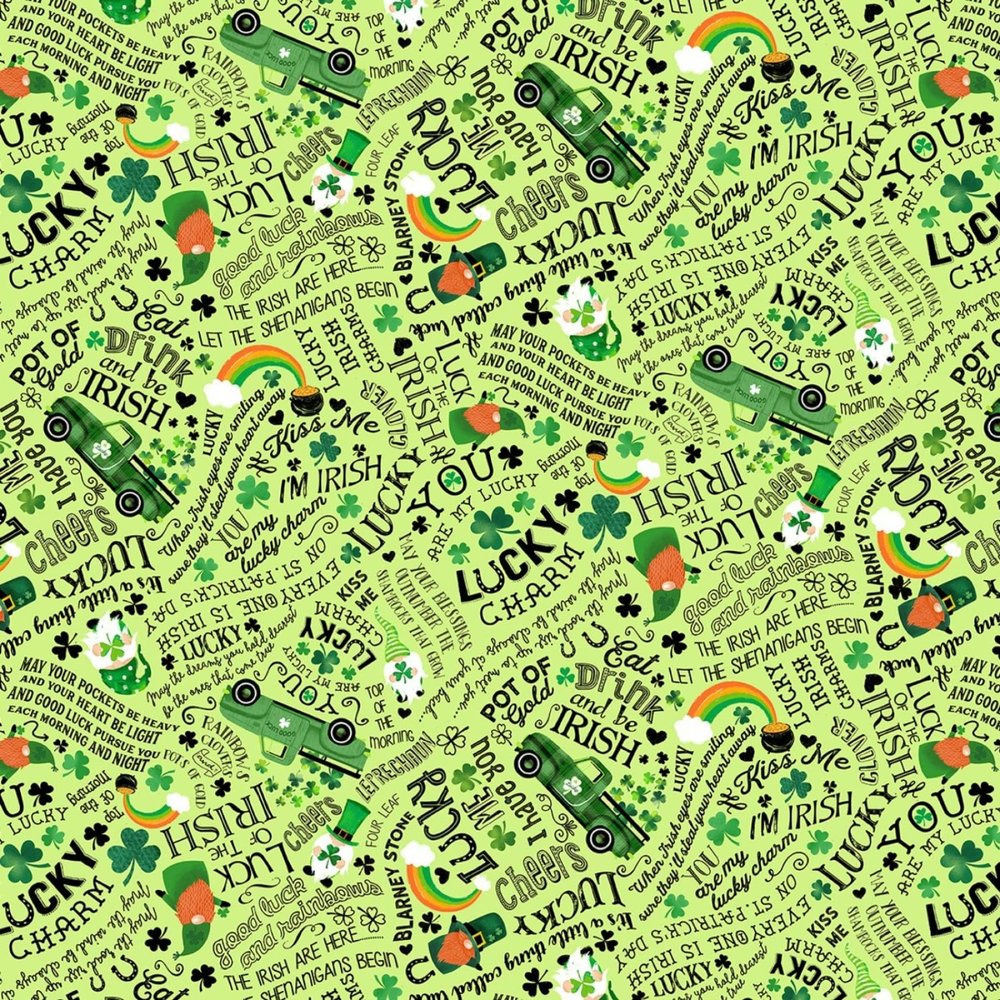 Timeless Treasures Novelties CD1877 Green Good Luck Quotes