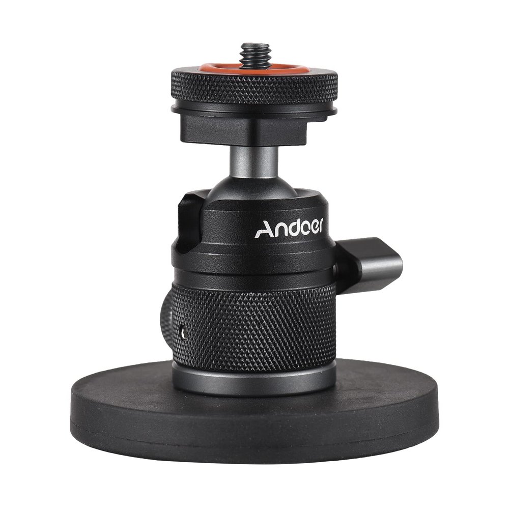 Andoer Mini Dual Use Ball Head Ballhead Adapter 1/4 Inch Screw & Cold Shoe Connection 360 Rotatable Aluminum Alloy with Large Magnetic Base 350g Load Capacity Replacement for Sports Camera Digital