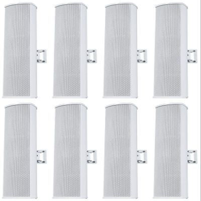 Rockville Wet Array 4 White 70V 60W Commercial Wall Mount Swivel Column Speaker, 2-Way Line Array Design, IP55 Waterproof, Indoor/Outdoor Use for Restaurants, Churches, Auditoriums (8 Item)