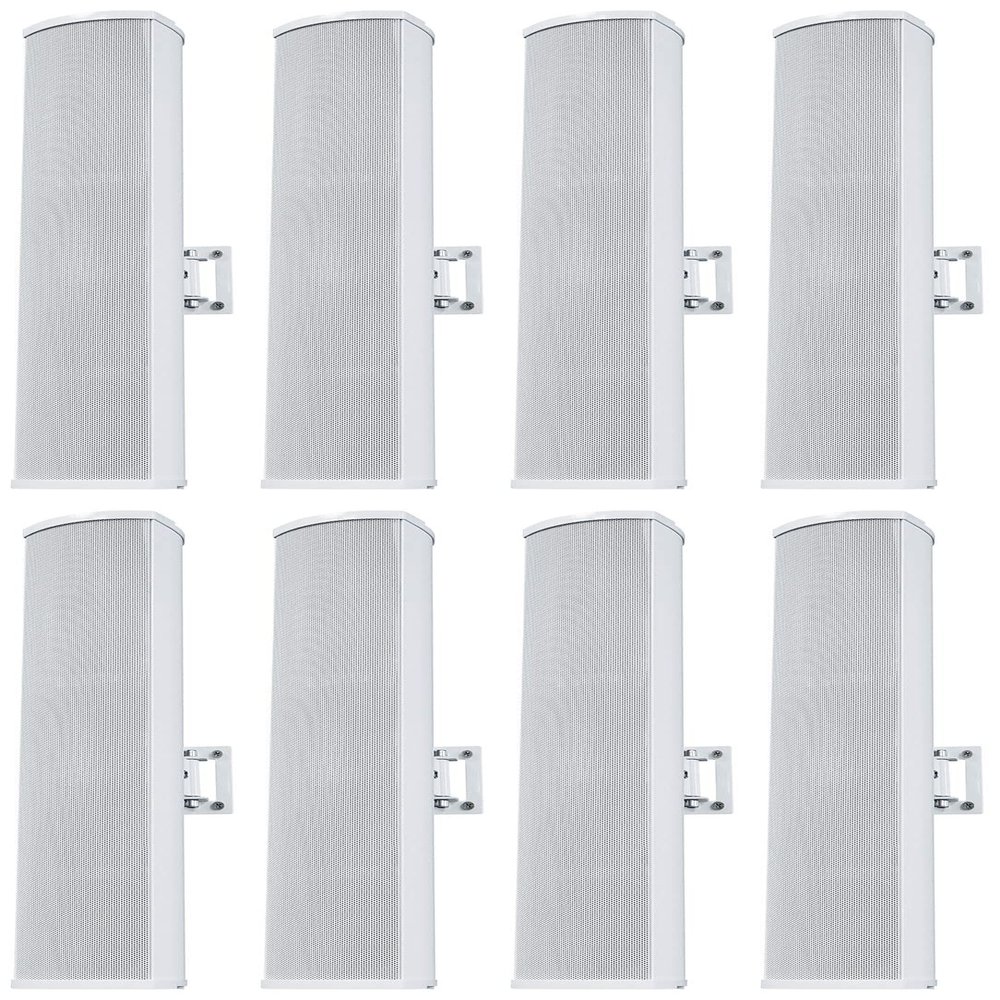 Rockville Wet Array 4 White 70V 60W Commercial Wall Mount Swivel Column Speaker, 2-Way Line Array Design, IP55 Waterproof, Indoor/Outdoor Use for Restaurants, Churches, Auditoriums (8 Item)