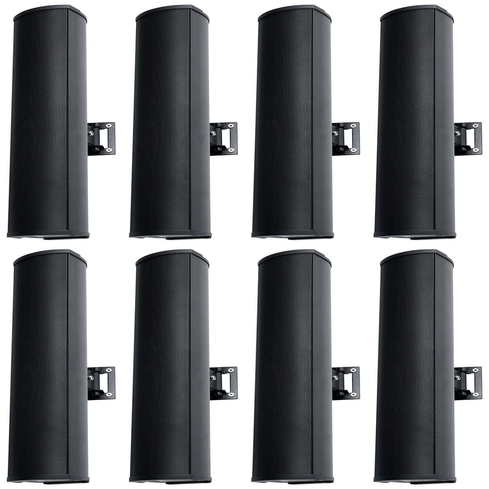 Rockville Wet Array 4 Black 70V 60W Commercial Wall Mount Swivel Column Speaker, 2-Way Line Array Design, IP55 Waterproof, Indoor/Outdoor Use for Restaurants, Churches, Auditoriums (8 Item)