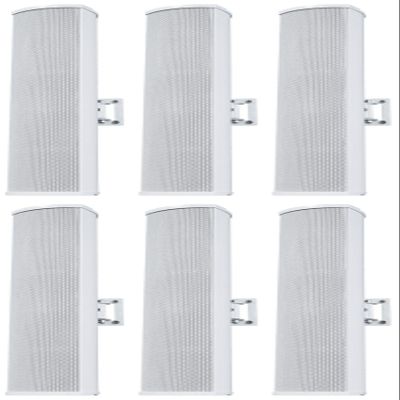 Rockville Wet Array 4 White 70V 60W Commercial Wall Mount Swivel Column Speaker, 2-Way Line Array Design, IP55 Waterproof, Indoor/Outdoor Use for Restaurants, Churches, Auditoriums (6 Item)