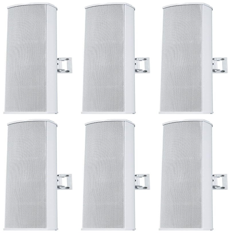 Rockville Wet Array 4 White 70V 60W Commercial Wall Mount Swivel Column Speaker, 2-Way Line Array Design, IP55 Waterproof, Indoor/Outdoor Use for Restaurants, Churches, Auditoriums (6 Item)