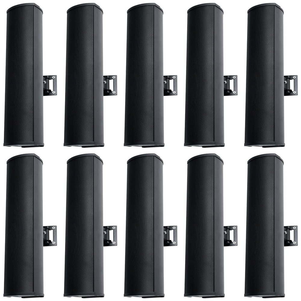 Rockville Wet Array 4 Black 70V Column Line Array Speakers with (4) 3.5-in Full-Range Drivers, 70W 8-Ohm, IP66 Waterproof, 4-Way Swivel Mount, for Church School Auditorium, 10-Piece