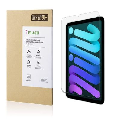 [1 Pack] iFlash HD Crystal Clear Tempered Glass Screen Protector Compatible with Apple iPad Mini 6 (iPad Minin 6th Generation) (2021 Release, 8.3 inch)- Transparent Crystal Clear / 2.5D Rounded Edges