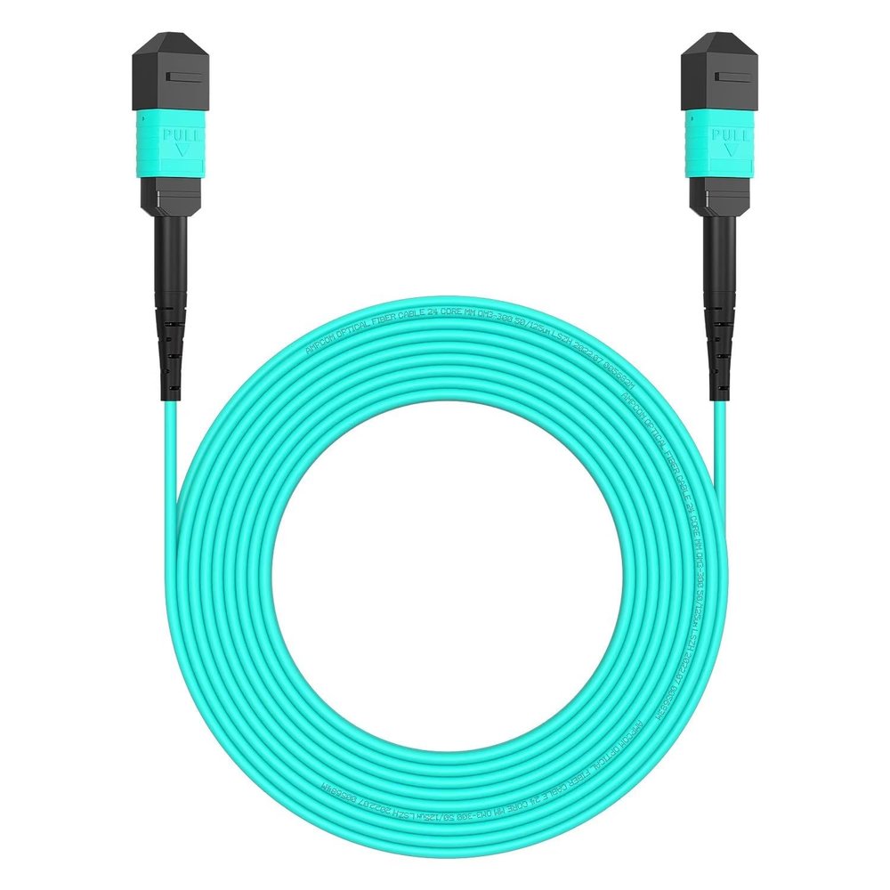 AMPCOM MPO to MPO Trunk Cable 50/125m Multimode OM3-300 (24 Fiber, MPO to MPO Female, Type B, LSZH/Riser, UPC, Aqua) 30m (98.4ft)
