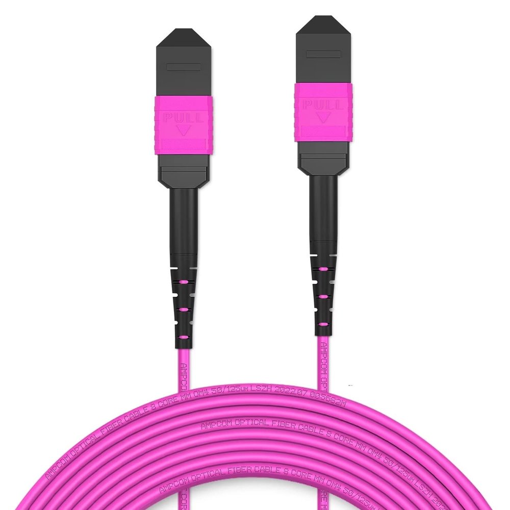 AMPCOM MPO to MPO Trunk Cable 50/125m Multimode OM4 (12 Fiber, MPO to MPO Female, Type B, LSZH/Riser, UPC, Magenta) 2m (6ft)