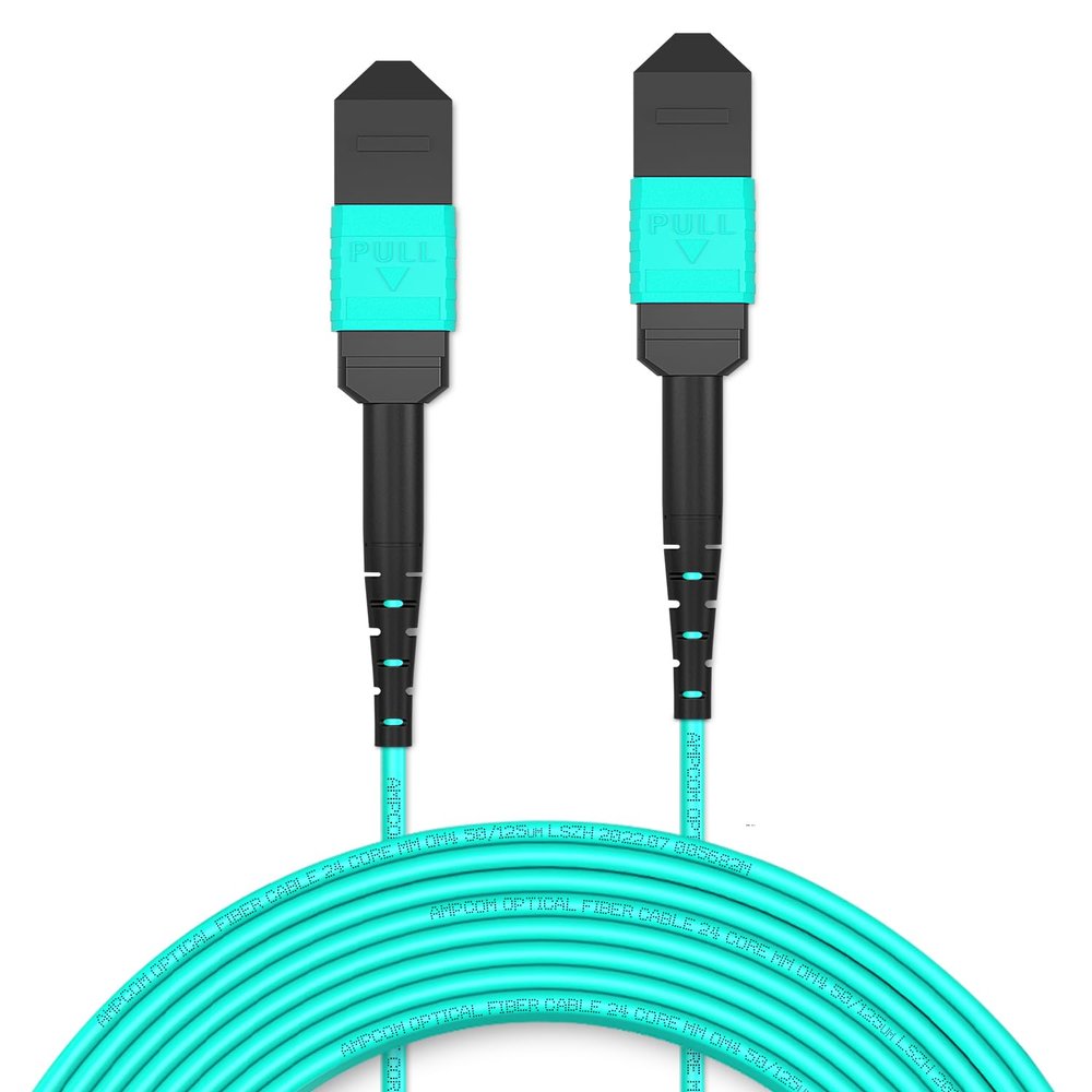 AMPCOM MPO to MPO Trunk Cable 50/125m Multimode OM3-300 (24 Fiber, MPO to MPO Female, Type B, LSZH/Riser, UPC, Aqua) 100m (330ft)
