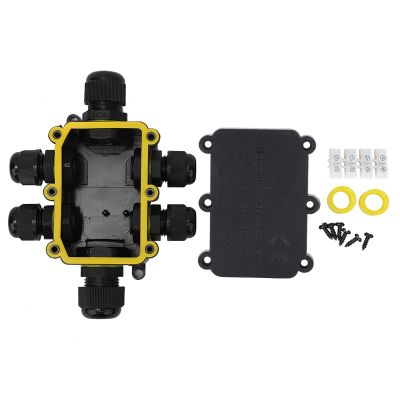 450VAC 24A M686 Black Cable Waterproof Junction Box, 5m Plastic Underwater Connection Wiring Box, Can Be Filled With Glue, for Home, Garden(6 Way)