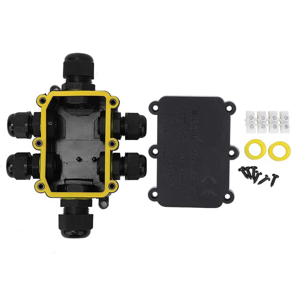 450VAC 24A M686 Black Cable Waterproof Junction Box, 5m Plastic Underwater Connection Wiring Box, Can Be Filled With Glue, for Home, Garden(6 Way)